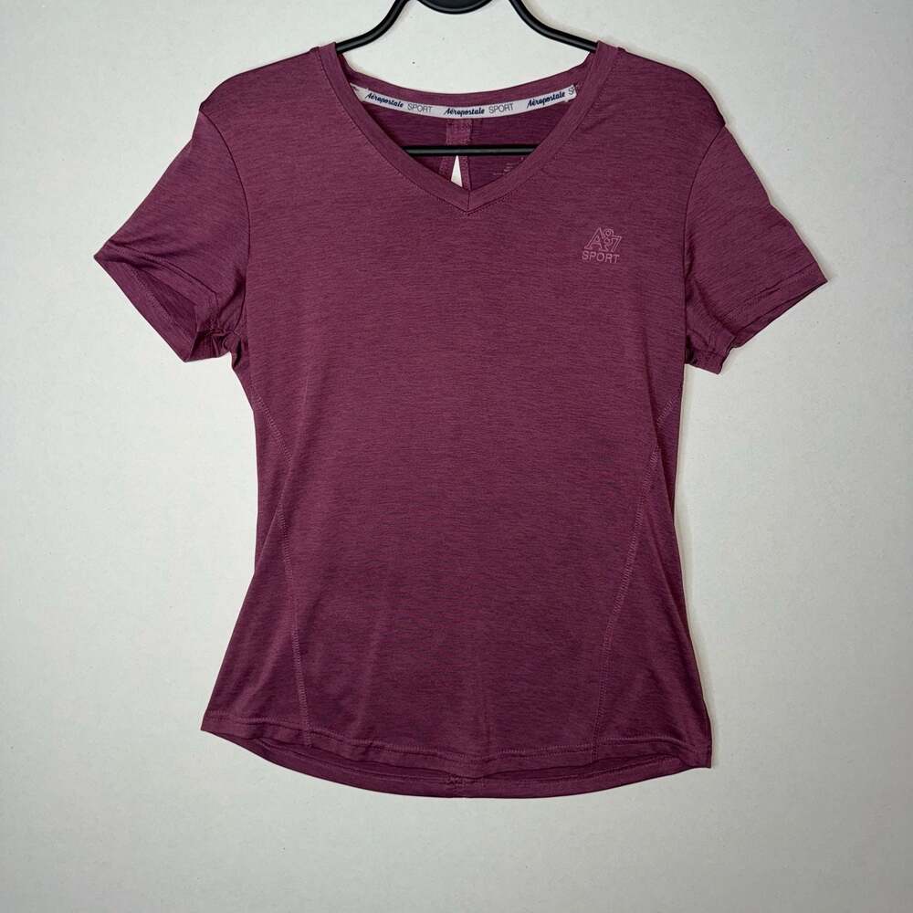 Aéropostale A87 Sport Women's Small V-Neck Short Sleeve Athletic T-Shirt Purple